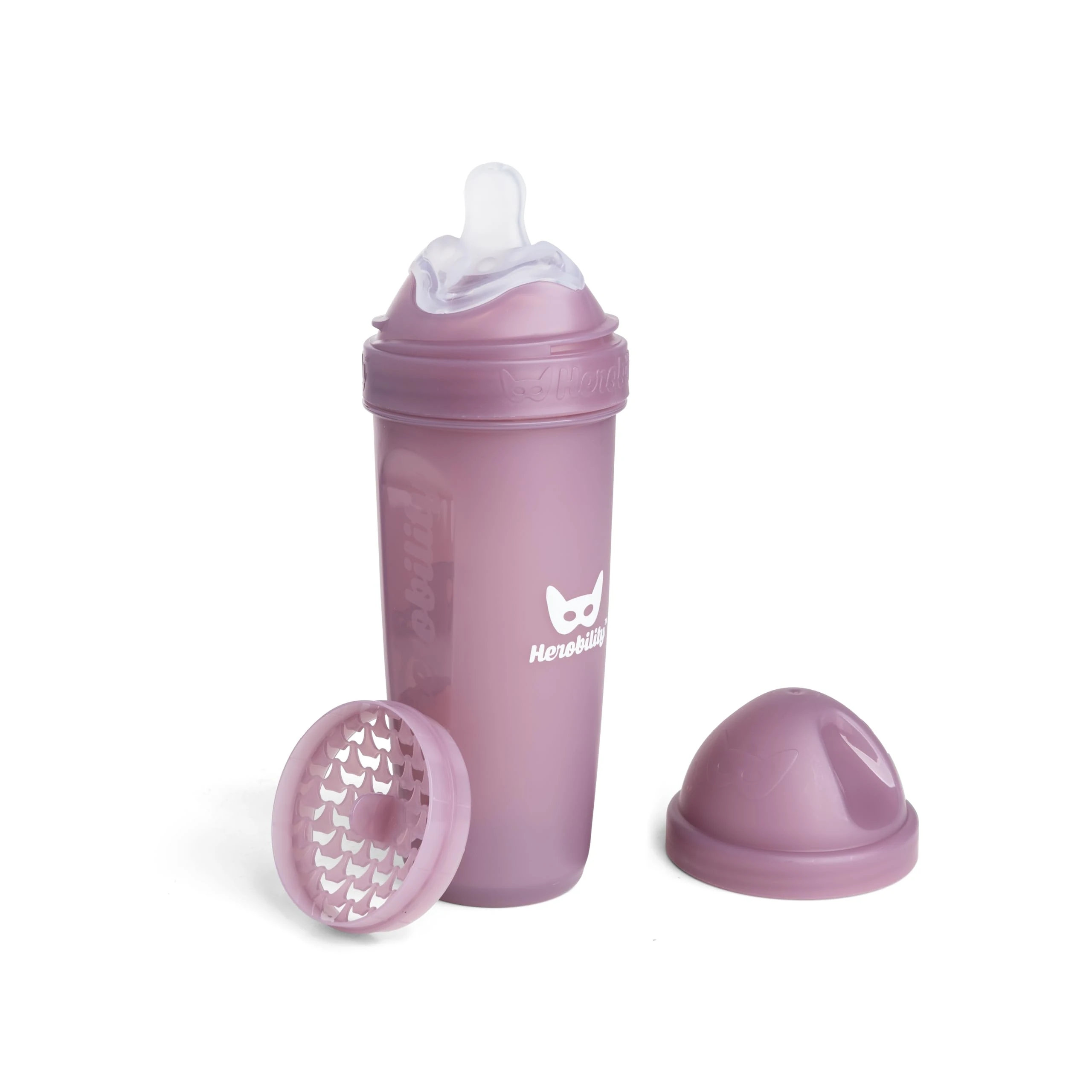 Herobility Double Anti-Colic Baby Bottle | Award-Winning Hero Baby Bottles | Soft Breast- Like Teat, Easy Mixing Lid & Net | Safe & Environment Friendly Materials | 340ml/12 fl oz Howthorn Rose