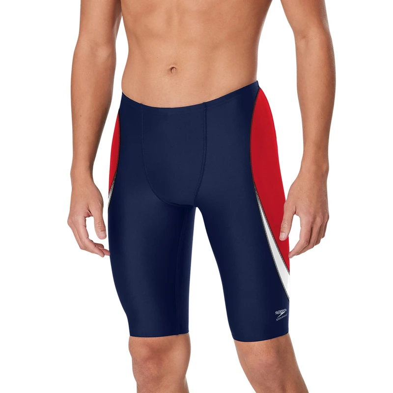 Speedo Men's Standard Swimsuit Jammer Endurance+ Splice Team Colors, Edge Navy/Red, 32