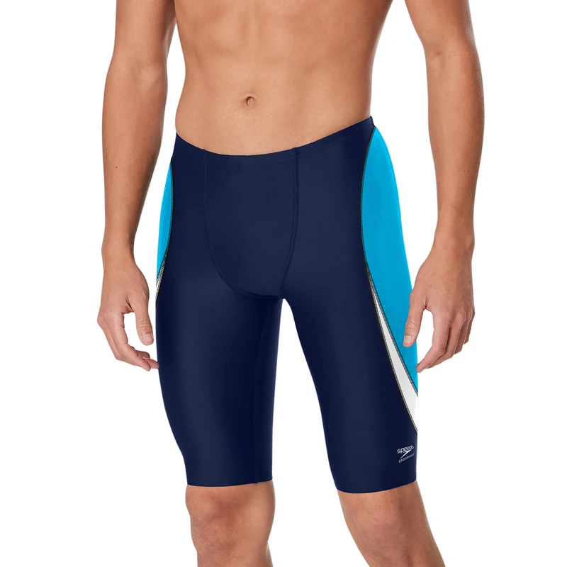 Speedo Men's Standard Swimsuit Jammer Endurance+ Splice Team Colors, Edge Navy/Light Blue, 28