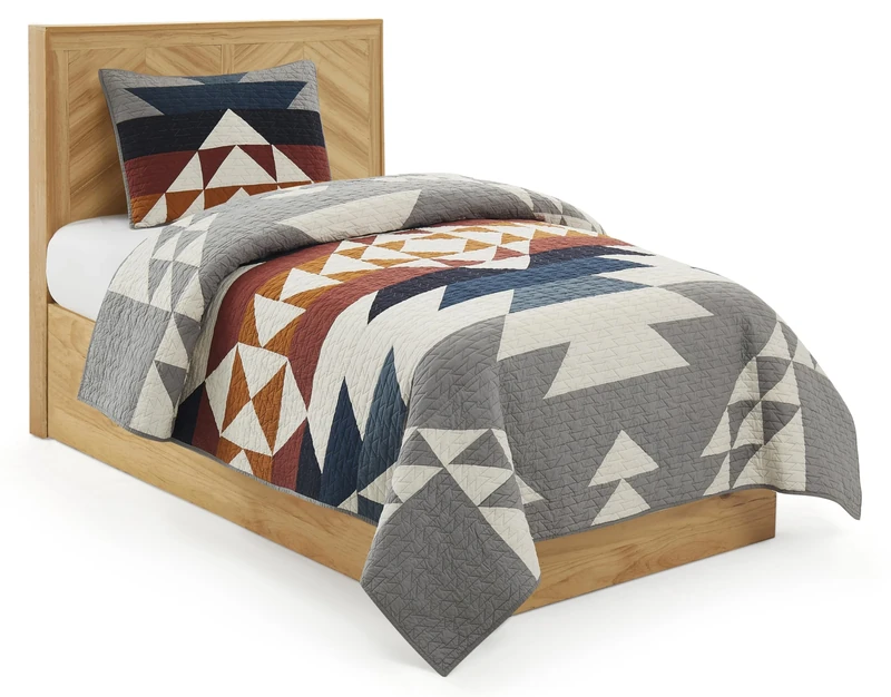 Pendleton 29270 Explorer Twin-Twin XL Quilt Set Soft Cotton Bed Cover Rustic Machine Washable Bedspread Luxury Coverlet Set Cozy Lightweight Quilt and Pillow Shams Set, Twin, Grey