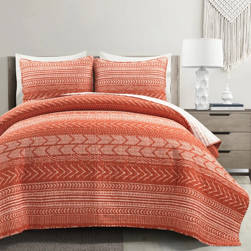 Lush Decor Hygge Geo, Cotton, Burnt Orange, King - Image 1