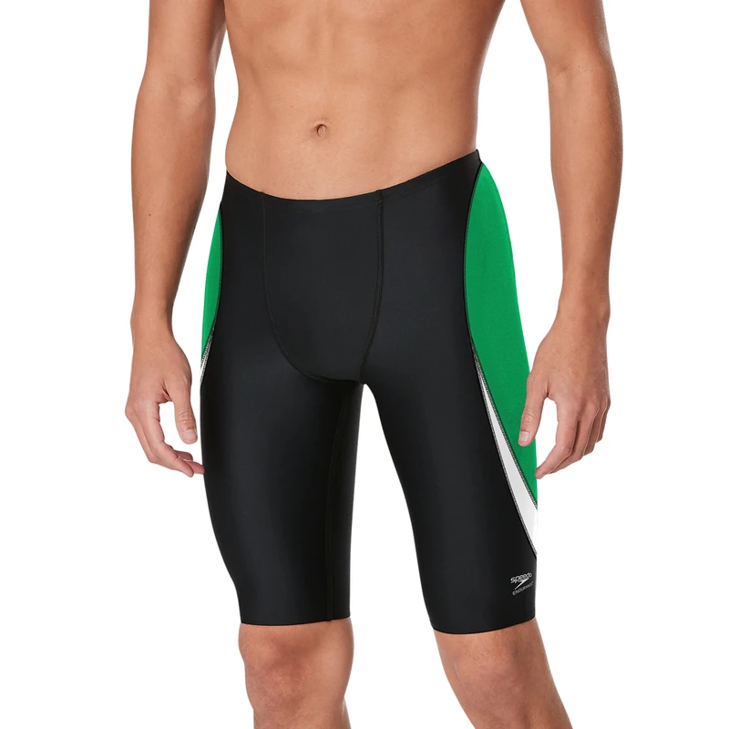 Speedo Men's Standard Swimsuit Jammer Endurance+ Splice Team Colors, Edge Black/Green, 32