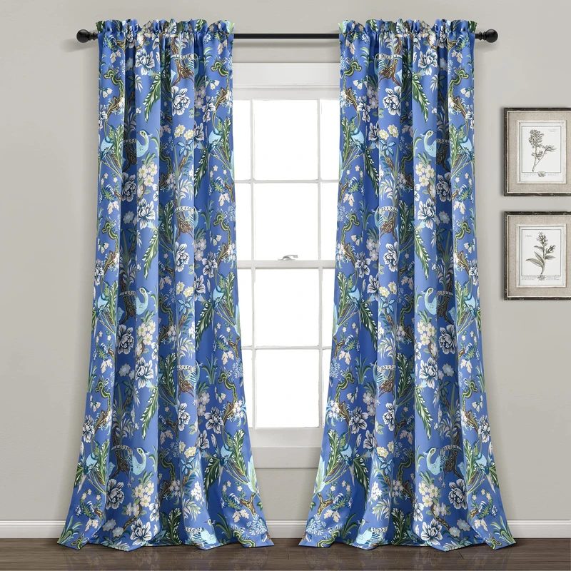 Lush Decor Dolores Light Filtering Window Curtain Panel Pair, 84" L x 52" W, Blue & Green