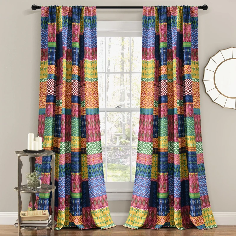 Lush Decor Misha Room Darkening Window Curtain Panel Set, 52" W x 84" L, Fuchsia & Navy