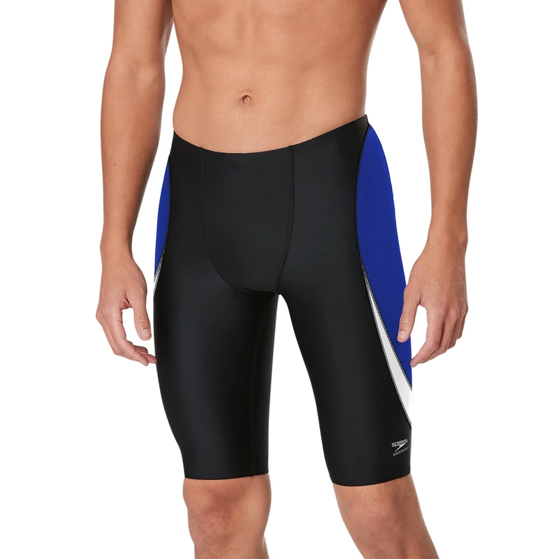 Speedo Men's Standard Swimsuit Jammer Endurance+ Splice Team Colors, Edge Black/Blue, 30