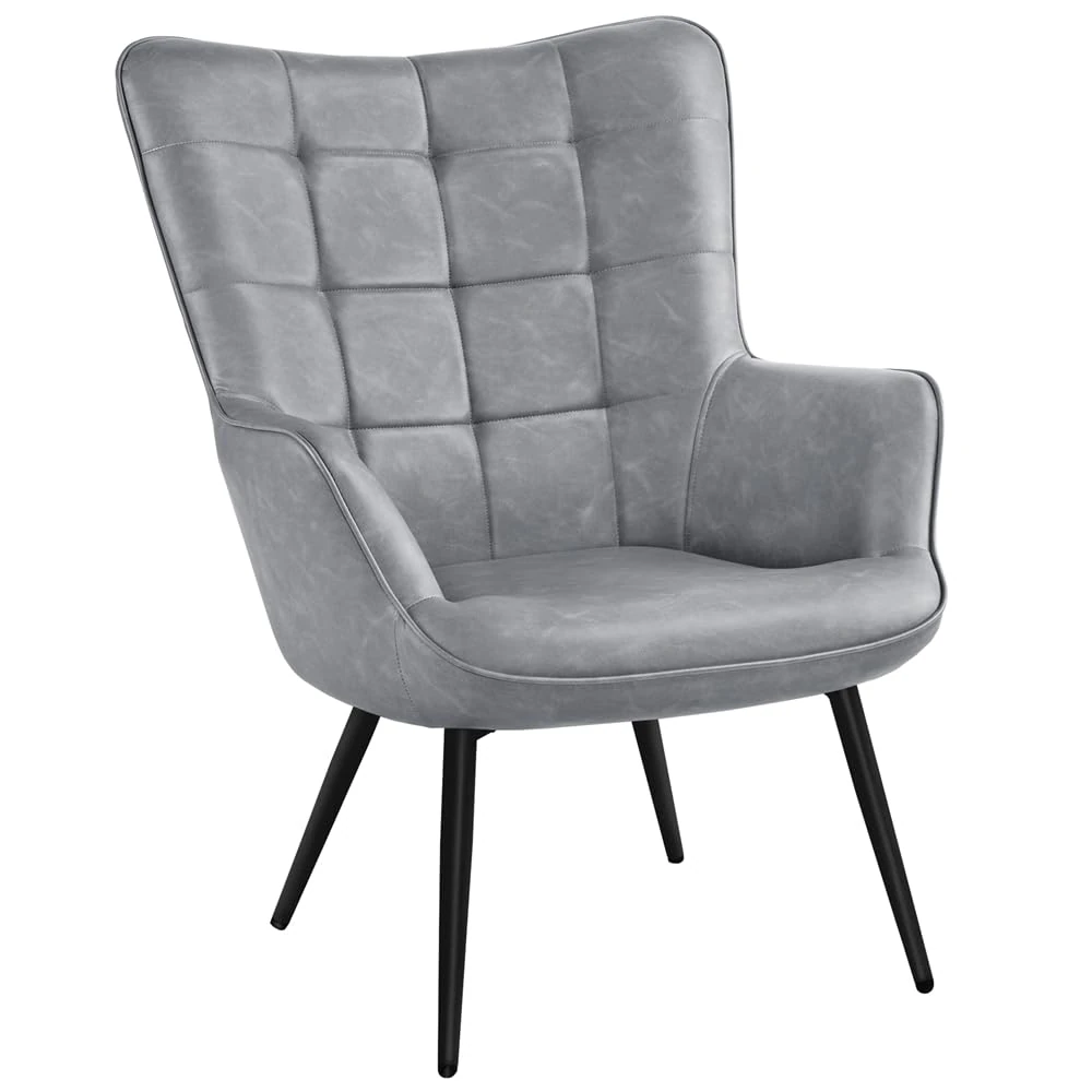 Yaheetech Accent Chair Modern Room Armchair High Back Leather Chairs for Bedroom/Living Room Gray