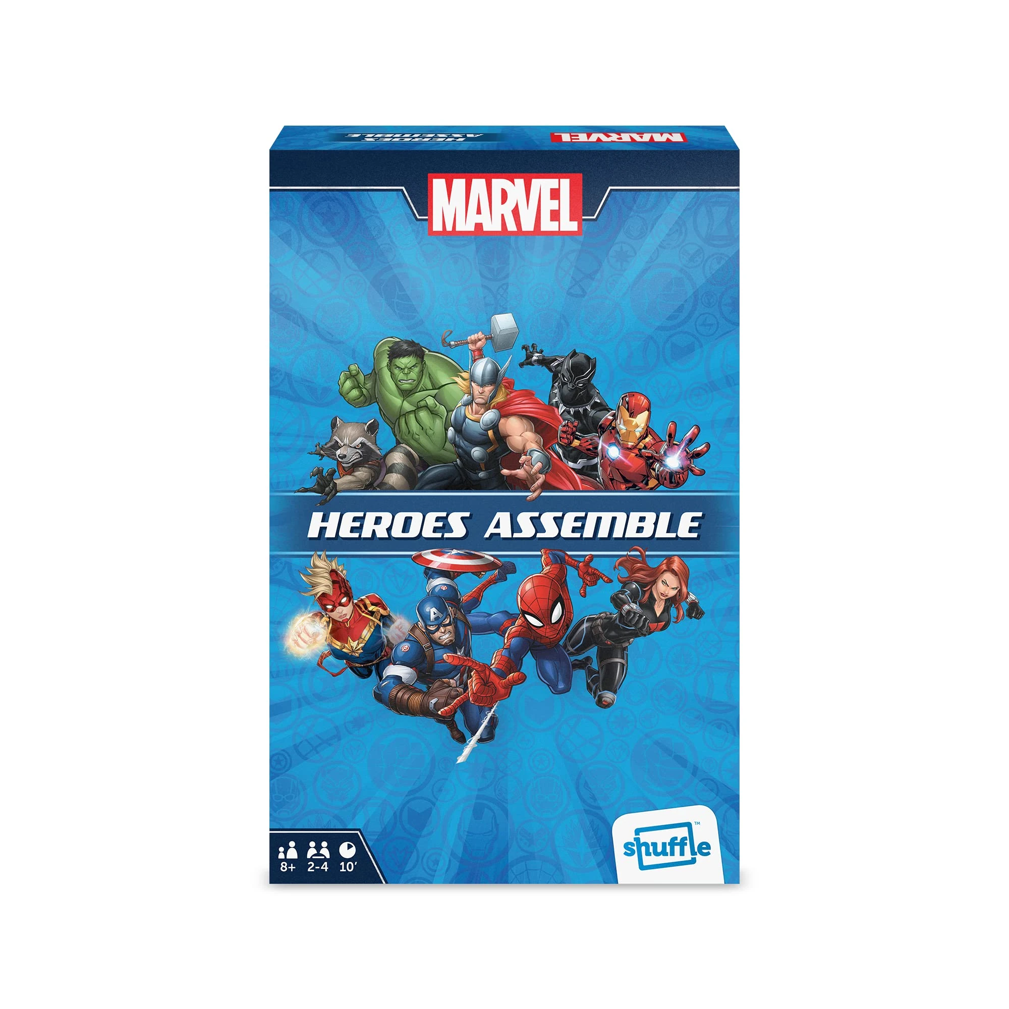 Shuffle Marvel Heroes Assemble Card Game, Defeat Villains Within 6 Minutes, 2-4 Players, Great Gift For Kids Aged 8+