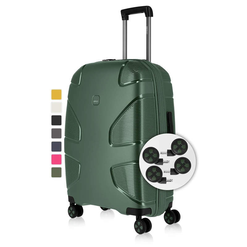 IMPACKT IP1 4-Wheel Hard case Made from Recycled Material, Sustainable Travel Suitcase with Interchangeable Click Wheels, Deep Sea Green, 67 cm (Größe M), Casual