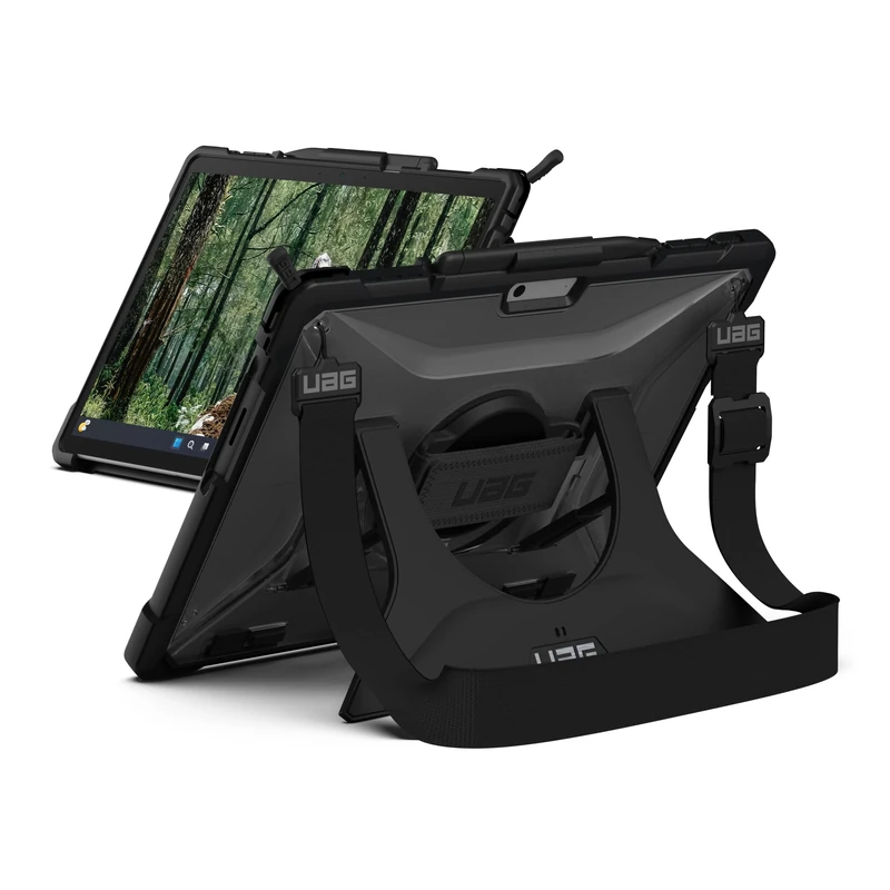 URBAN ARMOR GEAR UAG Designed for Microsoft Surface Pro 11/10/9 Case with Built-in Kickstand Hand & Shoulder Strap Pen Holder Compatible with Type Cover Keyboard Rugged Protective Cover, Plasma Ice