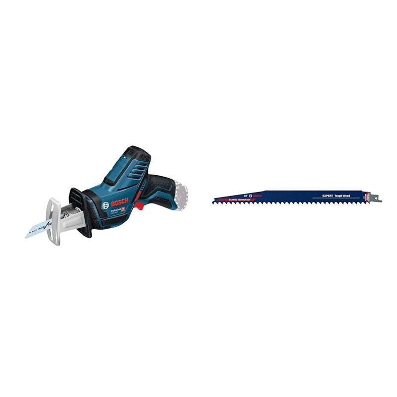 Bosch Professional GSA 12 V-14 Cordless Sabre Reciprocating Saw (Without Battery and Charger) + 1x Expert ‘Tough Wood’ S 1242 KHM Reciprocating Saw Blade (300mm/12, Width 25 x Thickness [mm] 1,25 mm)