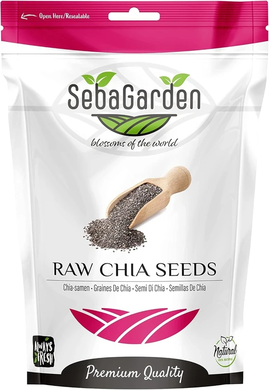 Seba Garden Premium Nutrient-Dense - Raw Black Chia Seeds with 5g Protein & 10g Fiber for Salads, Yogurt & Smoothies, Non-GMO, Vegan, Gluten-Free, Keto & Paleo (1 kg)