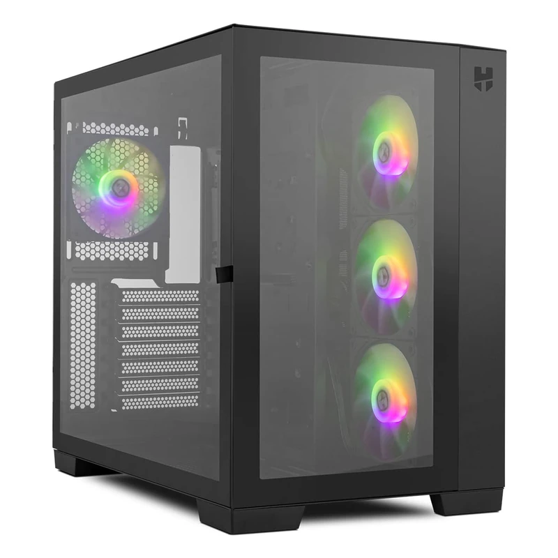 NOX XTREME PRODUCTS Hummer Astra- Micro ATX Mid-Tower, ATX, Tempered Glass Front and Side, EASYLINK LED ARGB Fan, Up to 10 Fans, Large Graphics, USB 3.0, Black