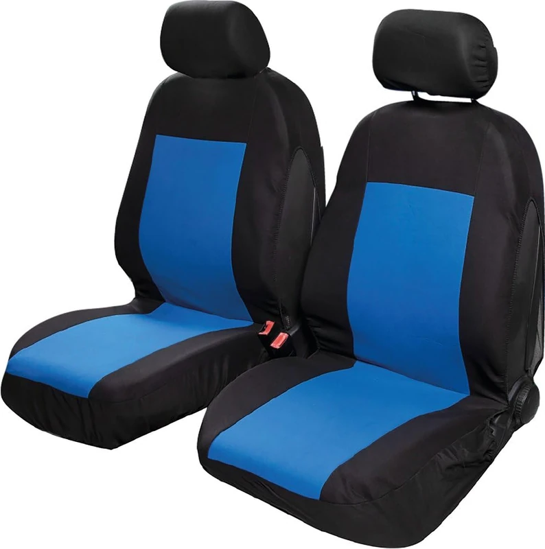 Pair of front seat covers Saturn car universal airbag polyester headrest comfort black blue