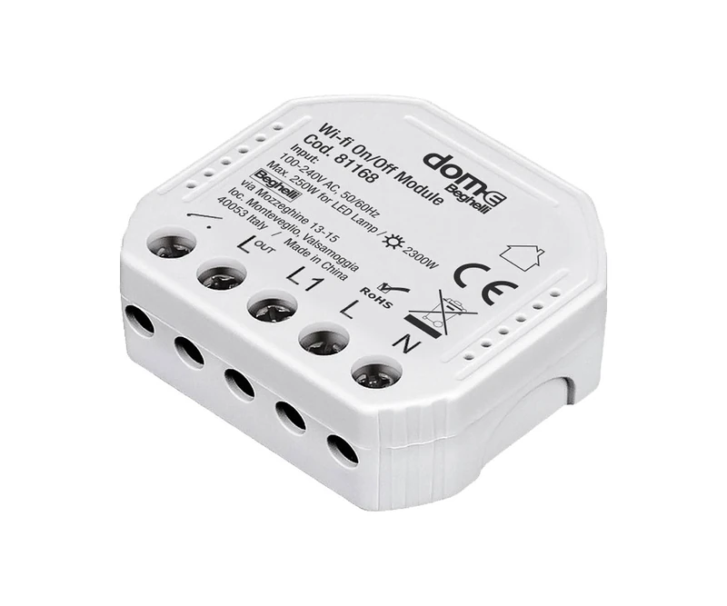 Beghelli - Dom-e WiFi Switch, Wireless On-Off Actuator Module, Rele, Voice Control, App for Smartphone Lights, Compatible with Alexa and Google Assistant - Colour: White