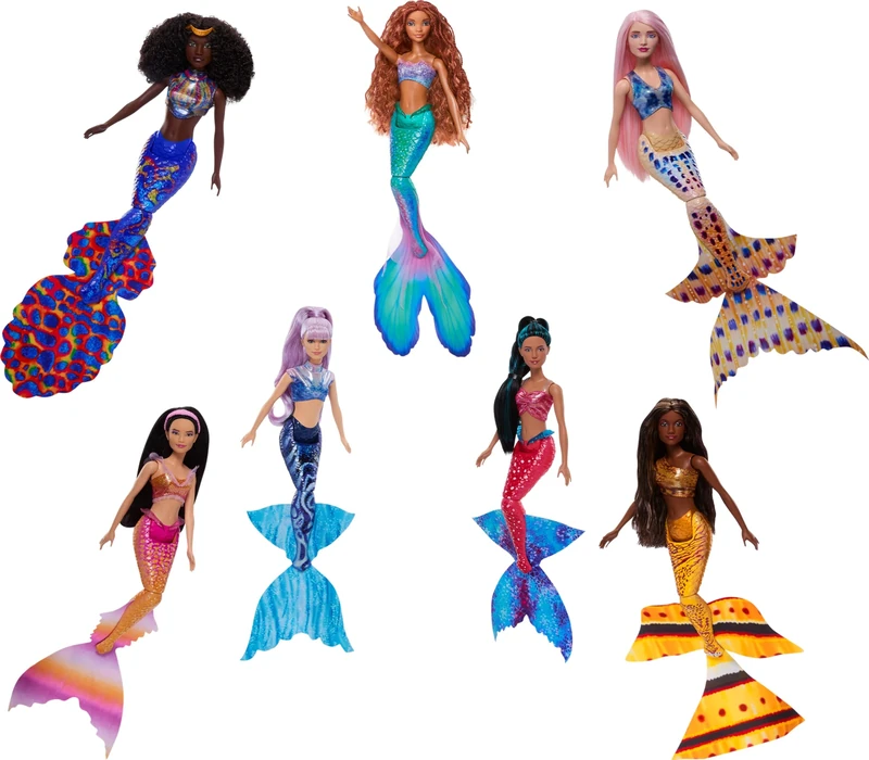 Disney The Little Mermaid Ultimate Ariel Sisters 7-Pack Set, Collection of 7 Fashion Mermaid Dolls, Toys Inspired by the Movie, HPT16