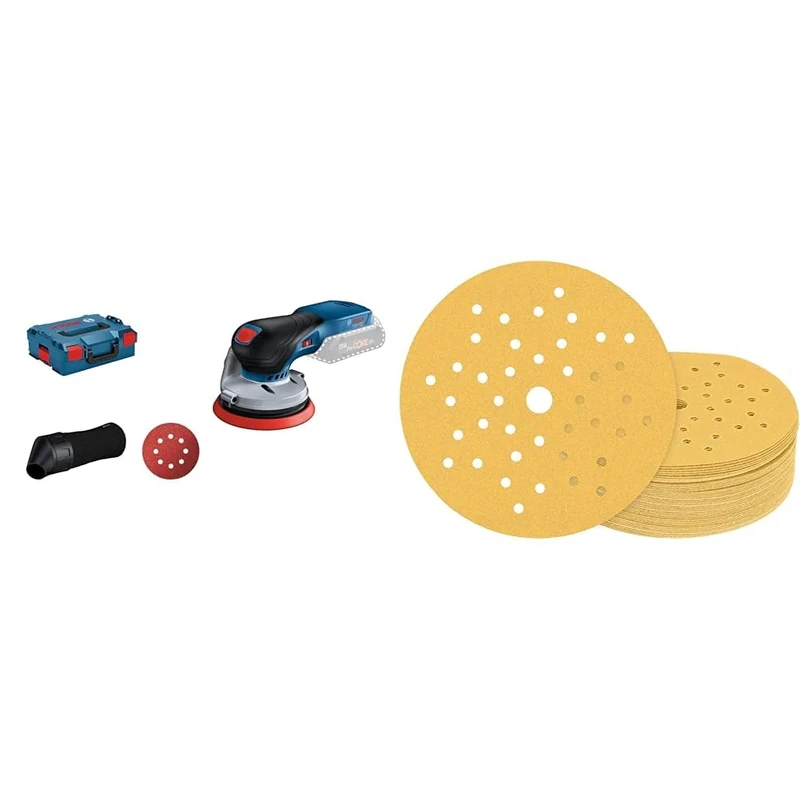 Bosch Professional 0601372200 GEX 18V-125, 18 V, Blue + 50x Expert C470 Sandpaper (for Hardwood, Paint on Wood, Ø 125 mm, Grit 80, Accessories Random Orbital Sander)