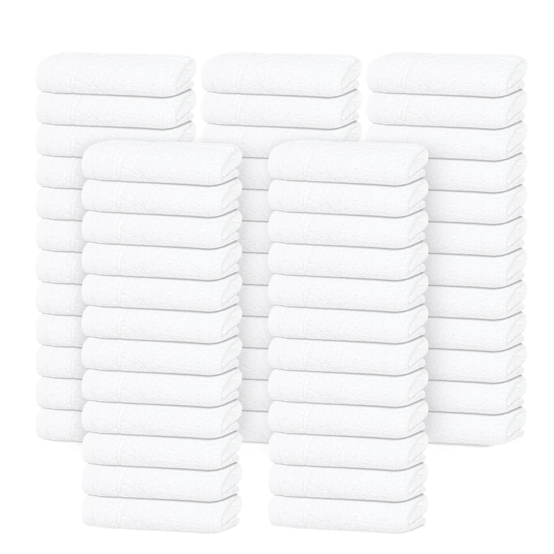 Tens Towels 60 Piece Washcloths Set, 12x12 Inches, White