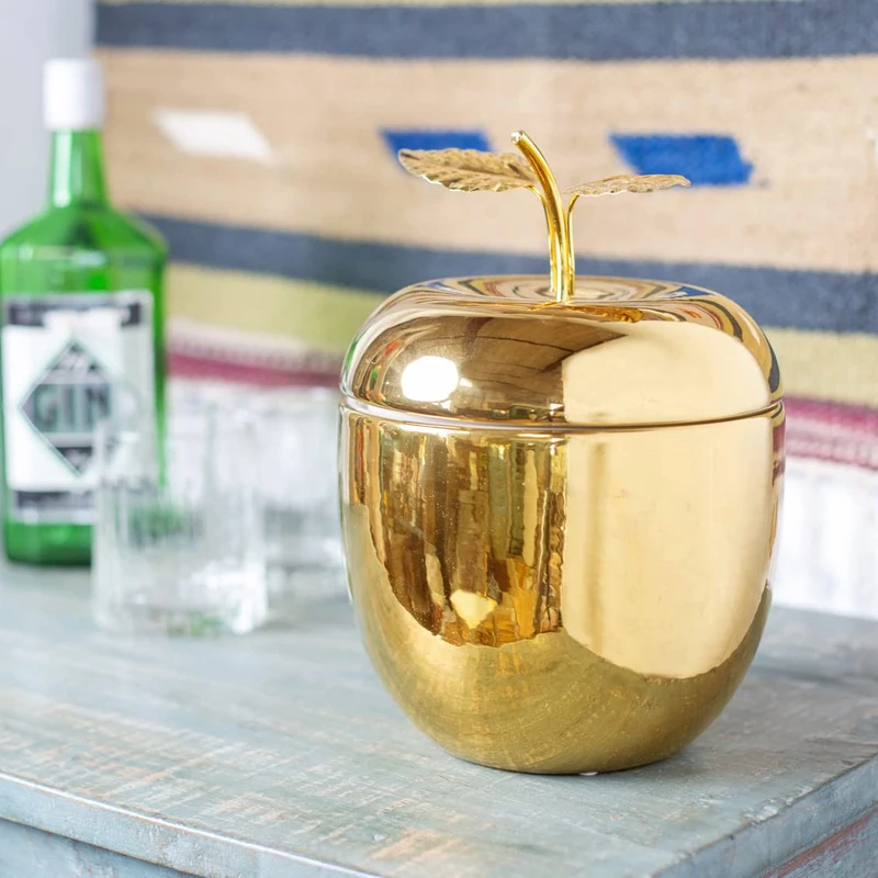 Talking Tables Gold Apple Ice Bucket with Lid-Premium Drinks Trolley Accessories for Bar Stainless Steel Wine Bottle Cooler, Classy Party Decoration Made of Metal - Big and Heavy