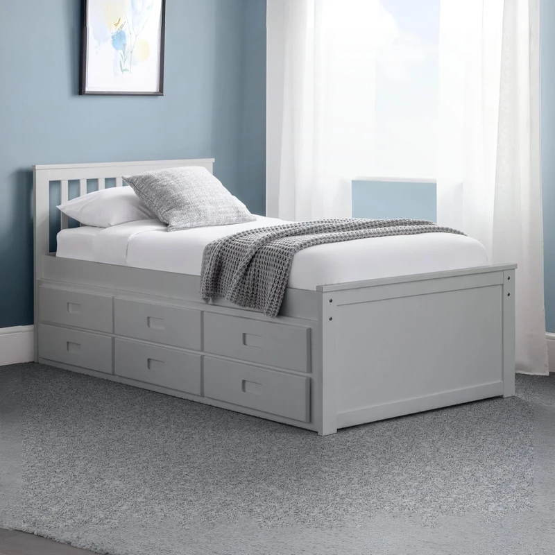 Julian Bowen Light Grey Wood Maisie Captains Bed with Underbed and Drawers