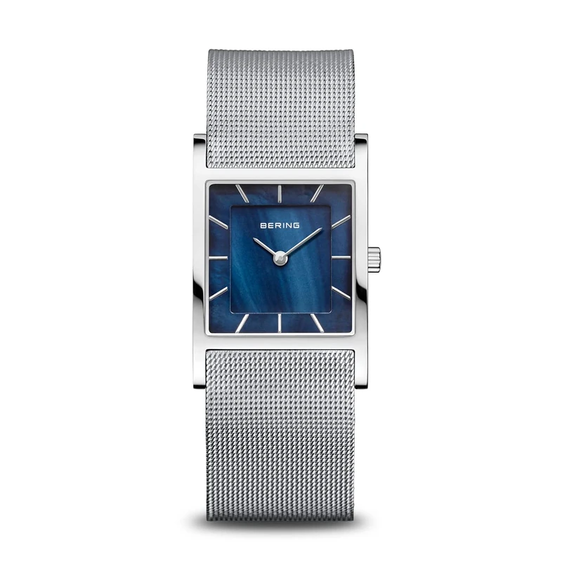 BERING Women's Quartz Watch, 26 mm Silver Stainless-Steel Case and Blue Dial, Milanese Strap, Sapphire Crystal, 5 ATM, 10426-007-S