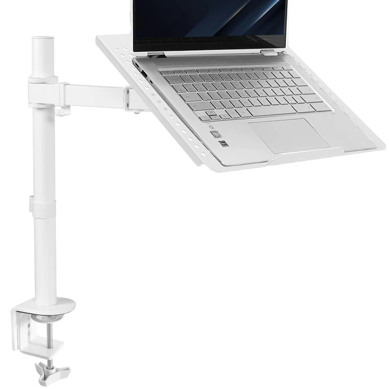VIVO Single Laptop Notebook Desk Mount Stand, Fully Adjustable Extension with C-clamp, White, STAND-V001LW - Image 1