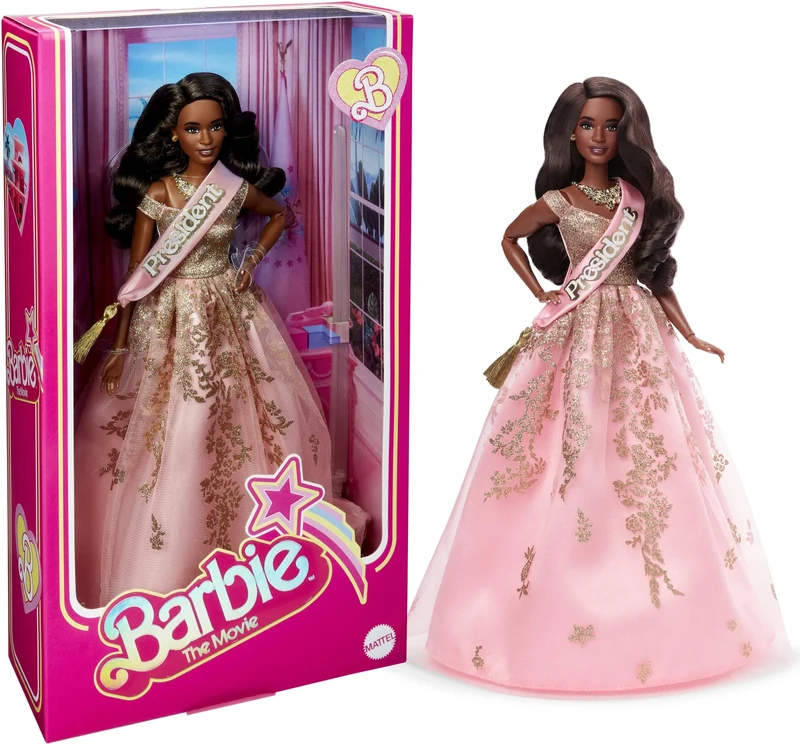 Barbie The Movie Doll, President Barbie Collectible Wearing Shimmery Pink and Gold Dress with Sash, HPK05