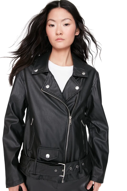 Trendyol Women Regular fit Biker Woven Jacket Black