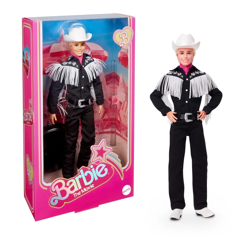 Barbie THE MOVIE, Ken Doll wearing Black and White Western Outfit, with Pink bandana tied at his neck, HRF30