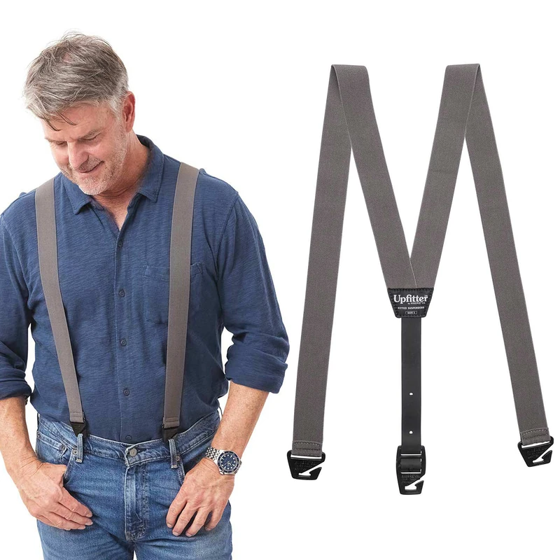 HIKERS - Upfitter Hidden Suspenders for Men Under Clothes - 3 Point Belt Loop, Grey, 45in - Medium