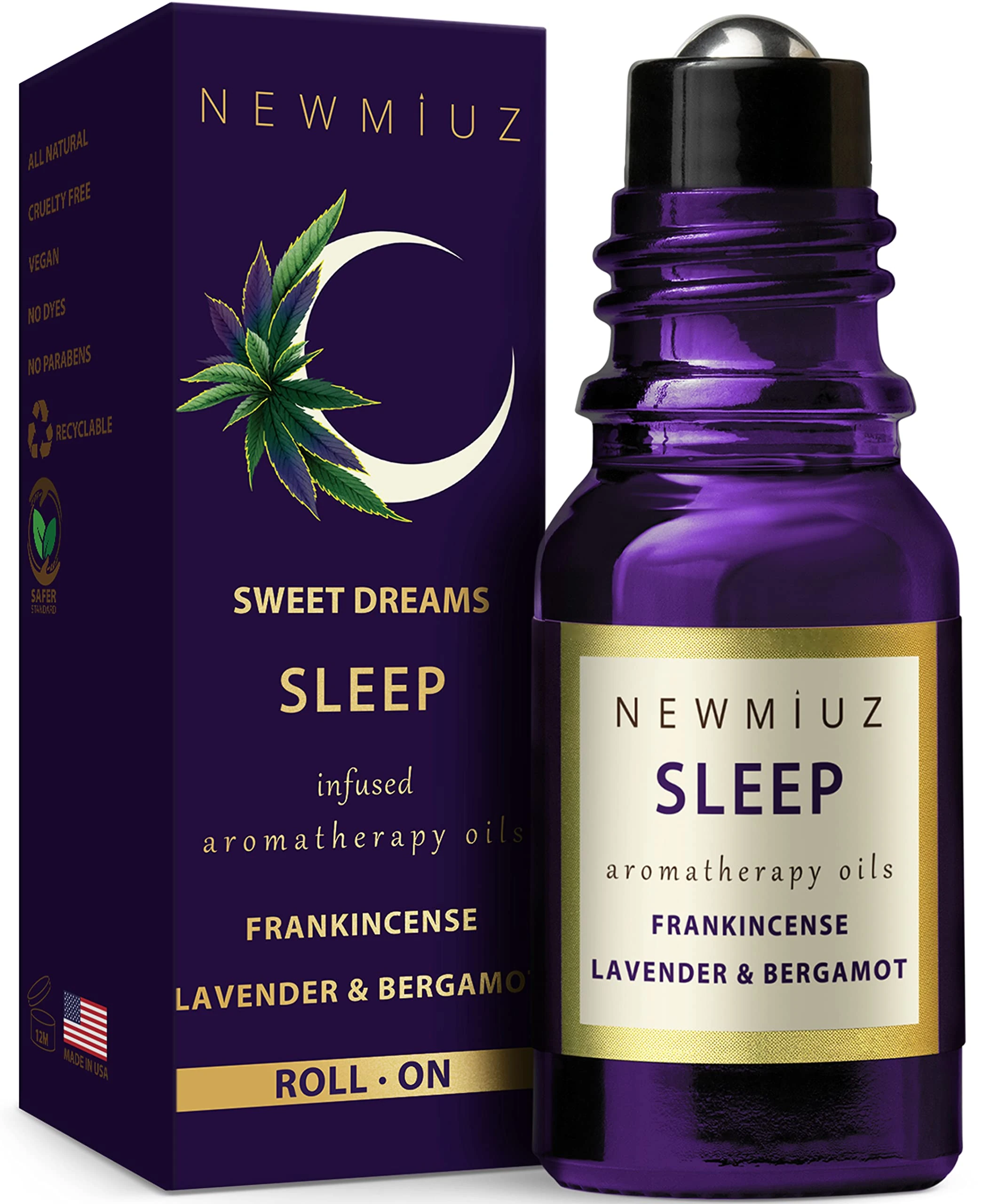 Sleep Roll On Essential Oil Anti Stress Calming Aromatherapy Stick Blend Lavender Oil Bergamot Frankincense Destress Relaxation Stress Gifts for Women Perfect Stocking Stuffers NEW MIUZ USA
