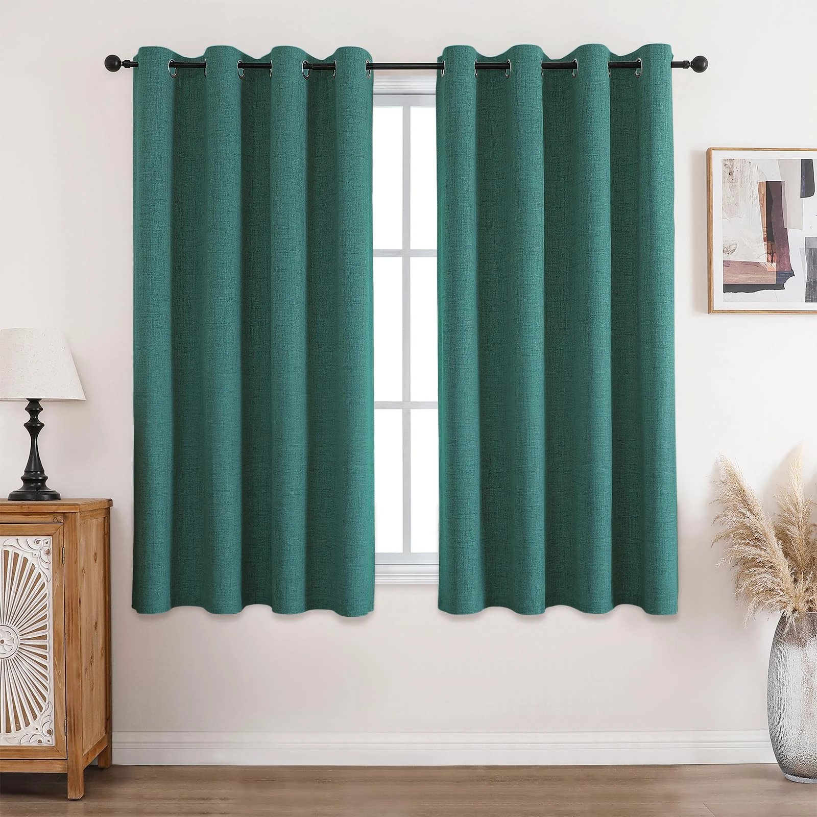 CUCRAF 100% Blackout Curtains Dark Green Thermal Curtains 54 Inch Drop 2 Panels Soft Texture Energy Saving Sun Blocking Eyelet Curtains for Bedroom Living Room 46 X 54 Inch