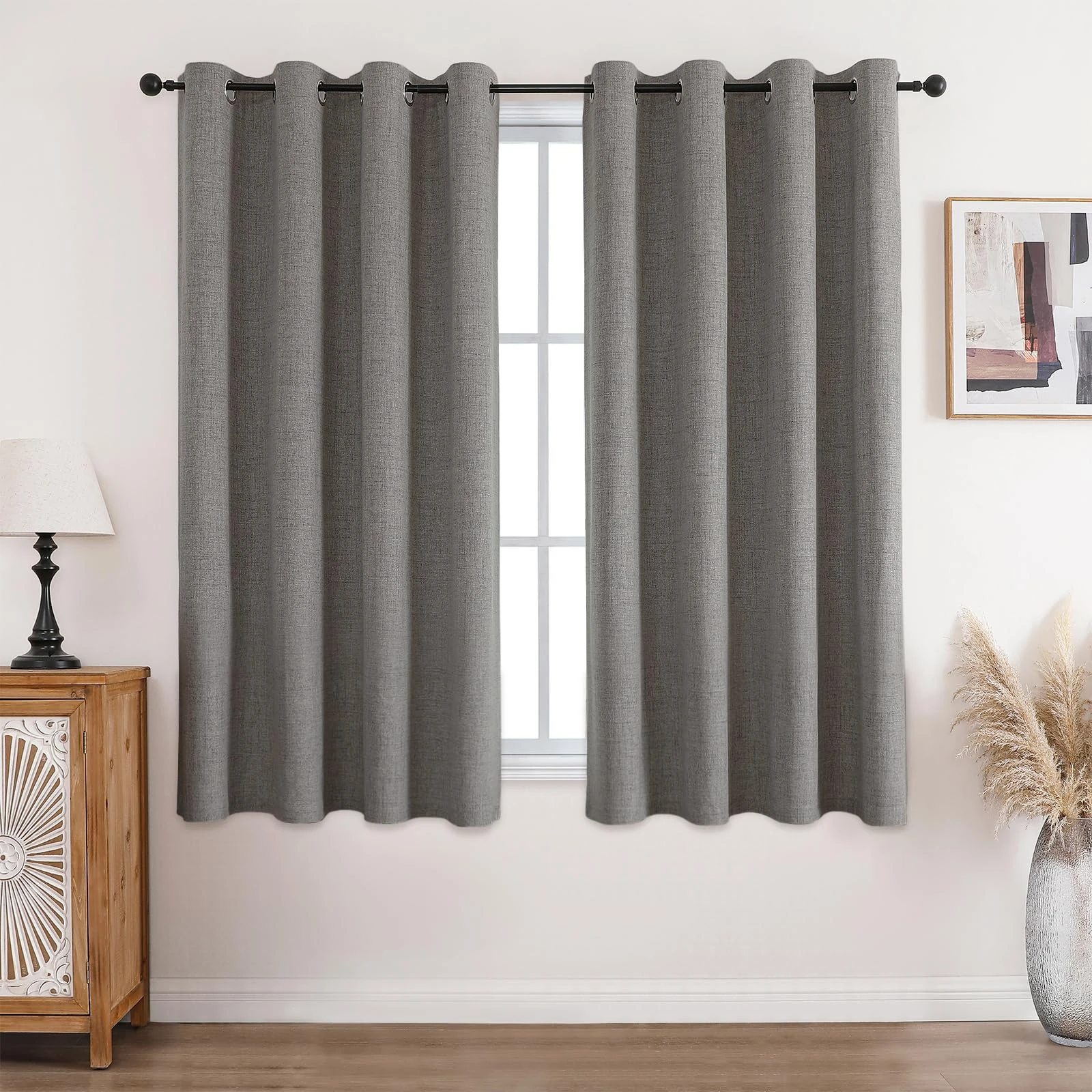 CUCRAF 100% Blackout Curtains Charcoal Grey Thermal Curtains 54 Inch Drop 2 Panels Soft Texture Energy Saving Sun Blocking Eyelet Curtains for Bedroom Living Room 46 X 54 Inch