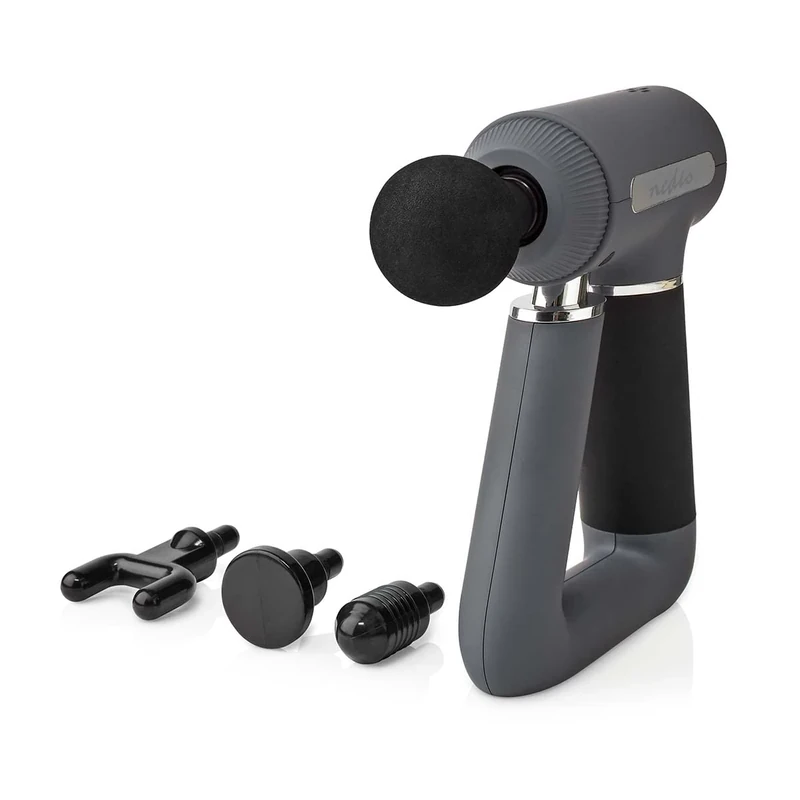 Nedis Sports Massage Gun, 6-Speed with 4 Attachments, Brushless Motor for Muscle Recovery & Relaxation, Triangular Handle, Rechargeable - Grey