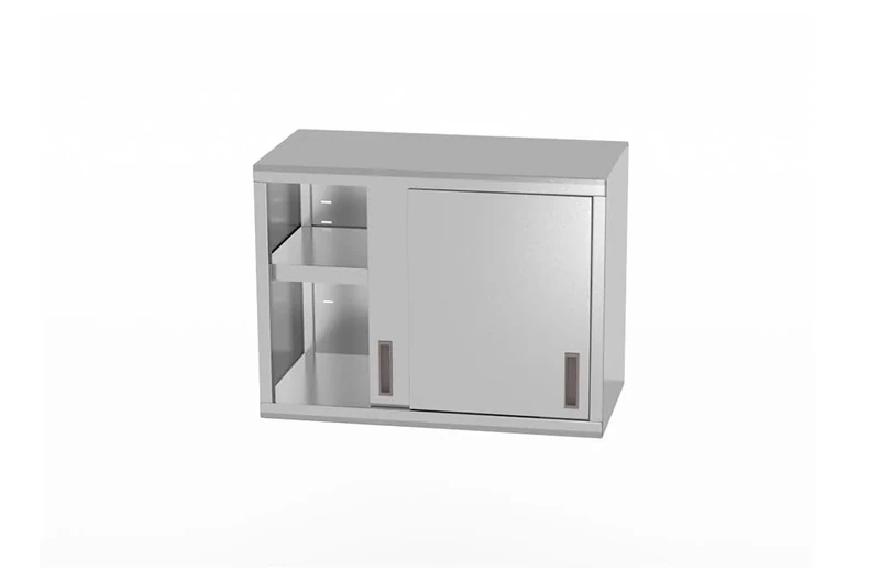 Hendi Wall Cabinet with Sliding Doors Welded Max. Load Capacity per Shelf Approx. 70 kg/m² with Special Strips for Wall Mounting 800 x 400 x 600 mm Stainless Steel