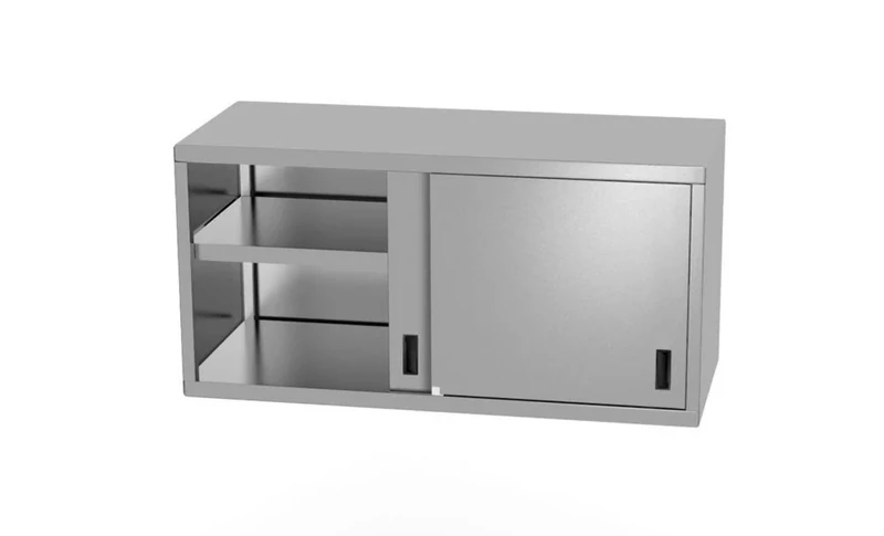 Hendi Wall Cabinet with Sliding Doors Welded Max. Load Capacity per Shelf Approx. 70 kg/m² with Special Strips for Wall Mounting 1000 x 400 x 600 mm Stainless Steel - Image 1