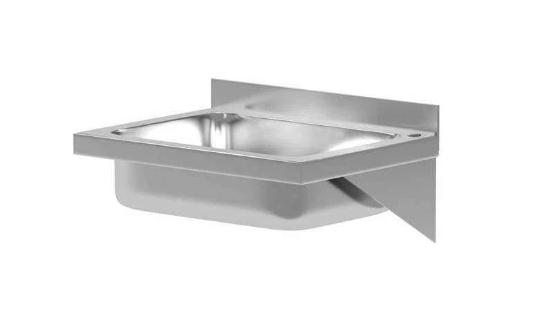 HENDI washbasin, wall-mounted, sink, internal dimensions: 350x250x(H)100mm, drain: ø52mm, opening for taps: ø35mm, 400x295x(H)145mm, stainless steel