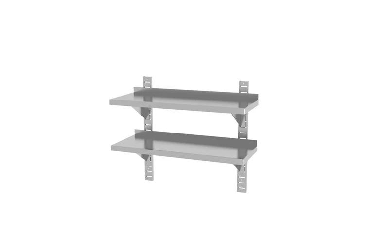 HENDI Wall Shelf, Double, Adjustable, Self-Assembly, Removable for Easy Cleaning, for Restaurant, Bar, Kitchen, Welded, 800x300x(H)600mm, Stainless Steel