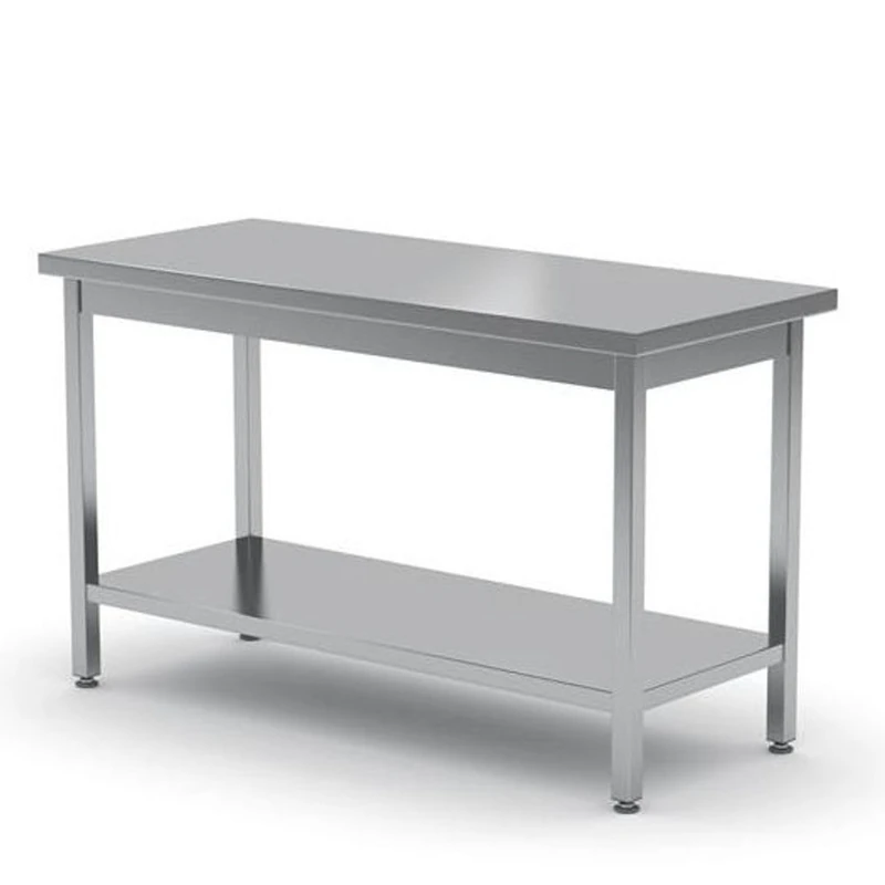 HENDI Heavy duty worktable, kitchen table with shelf, 600 mm deep, 360˚ working area, kitchen table, stainless steel, table, self-assembly, height adjustable legs, 1200x600x(h)850 mm, stainless steel