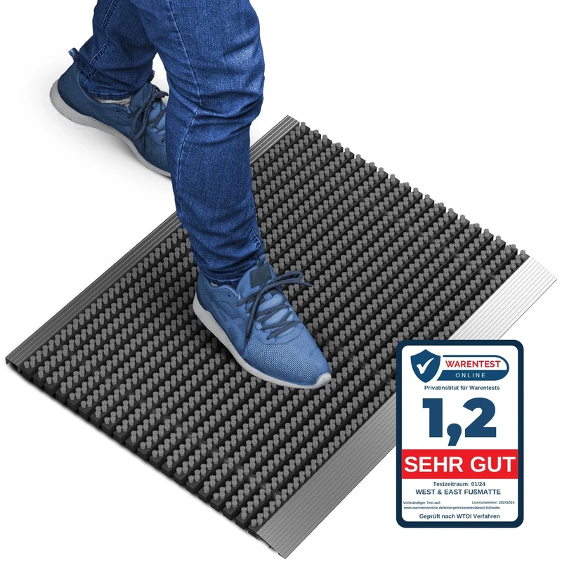 Outdoor mat aluminium with gray brushes 40 x 60 cm, dirt trapper mat, outdoor mat, aluminium outdoor doormat, outdoor scraper mat, washable, brush mat for outdoors, scraper