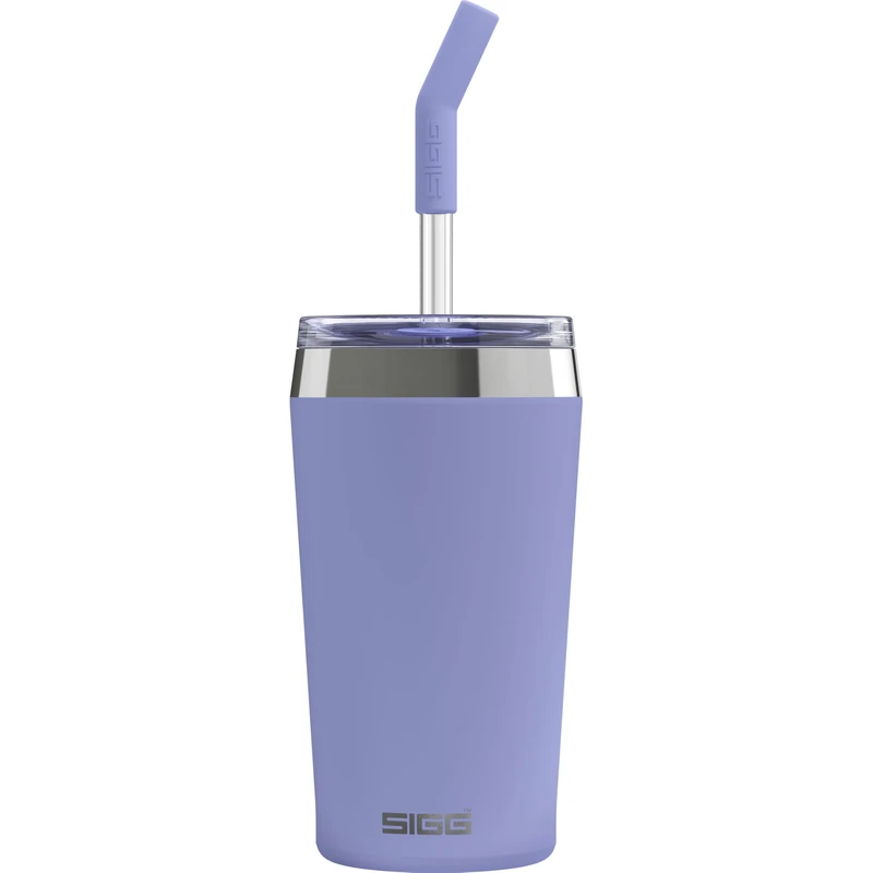 Sigg Helia Travel Mug, Double-Walled Insulated Thermal Cup with Glass Straw, Leakproof Stainless Steel Tumbler for Hot and Cold Drinks