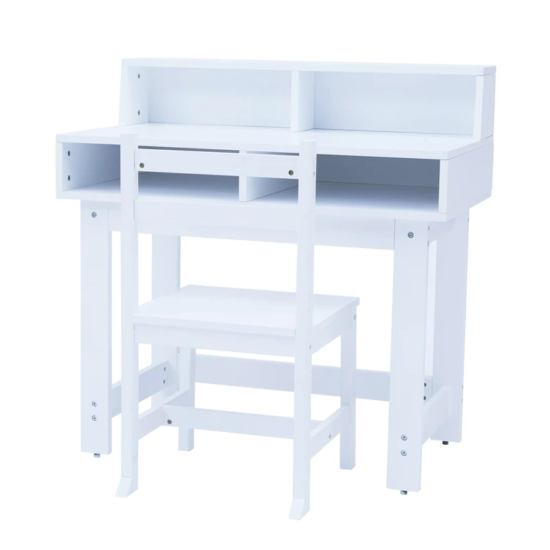Teamson Kids Fantasy Fields Wooden Writing Desk with Storage, Children's Play Table and Chair Set, School Study Desk Organiser in White - Image 1