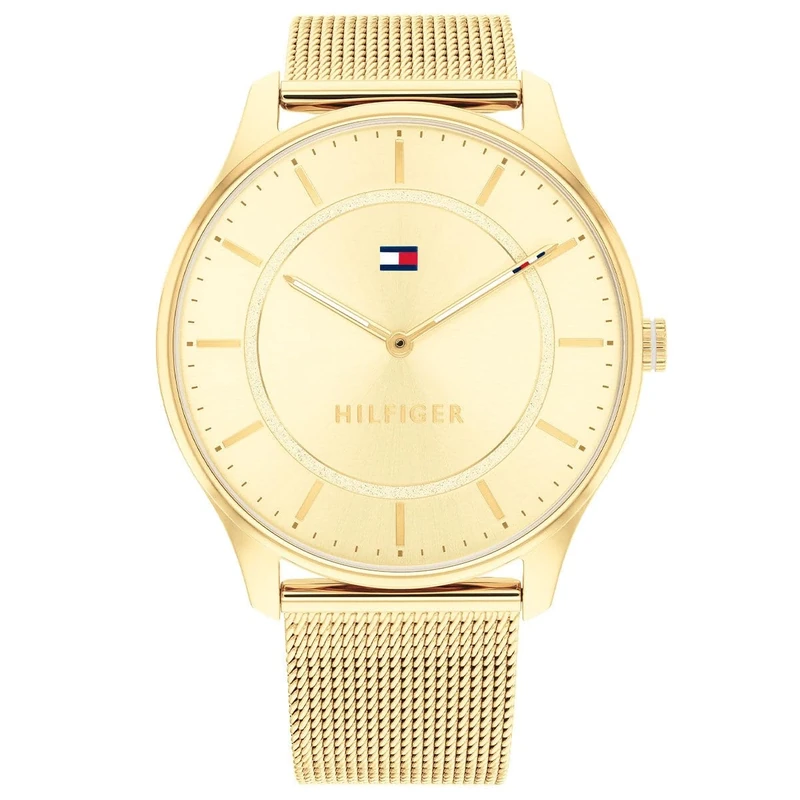 Tommy Hilfiger Analogue Quartz Watch for Women with Gold Colored Stainless Steel mesh Bracelet - 1782531