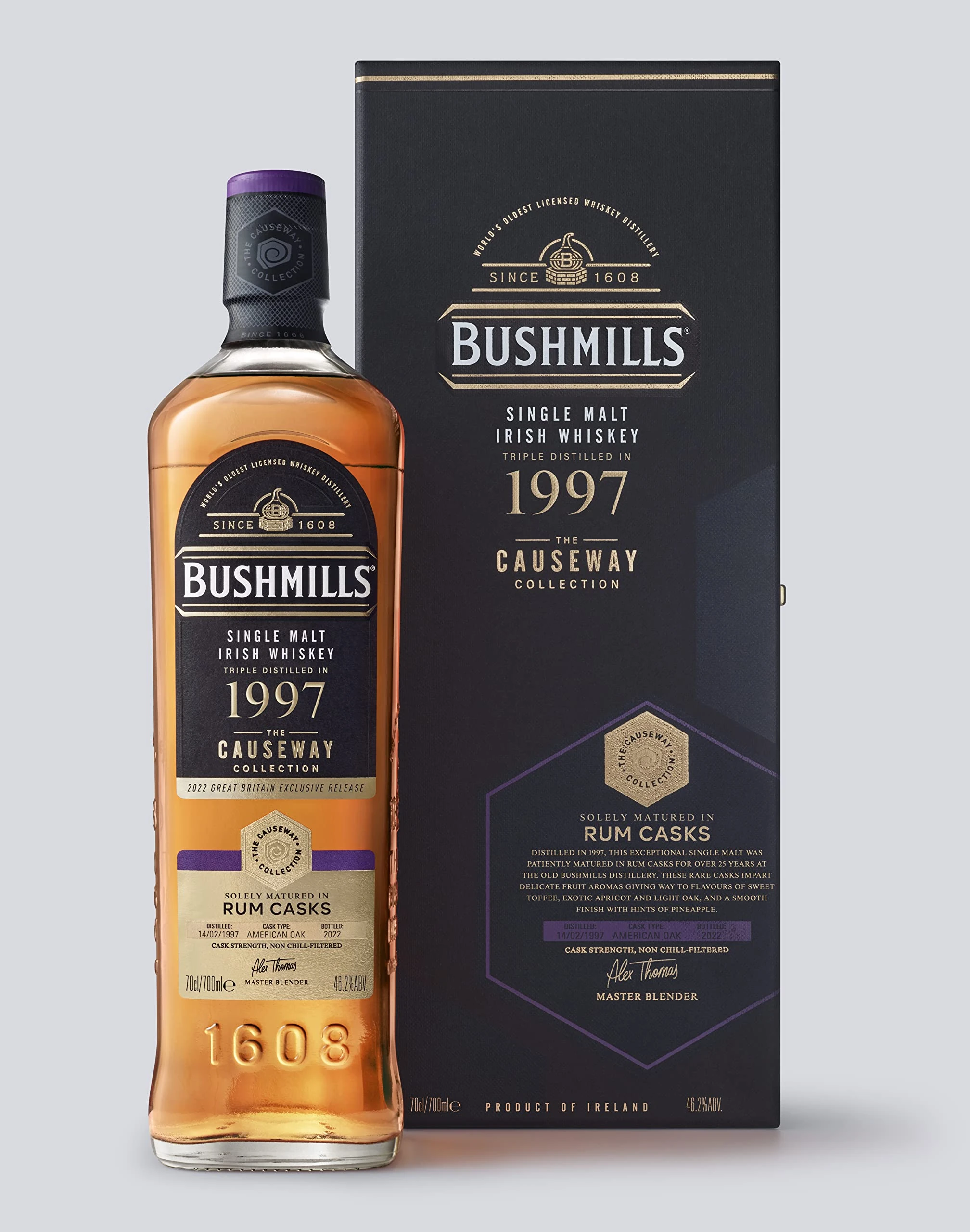 Bushmills Causeway Collection 1997 Rum Cask 70 cl + Gift Box | Irish Single Malt Whiskey | Limited Edition Rare | Global UK Exclusive