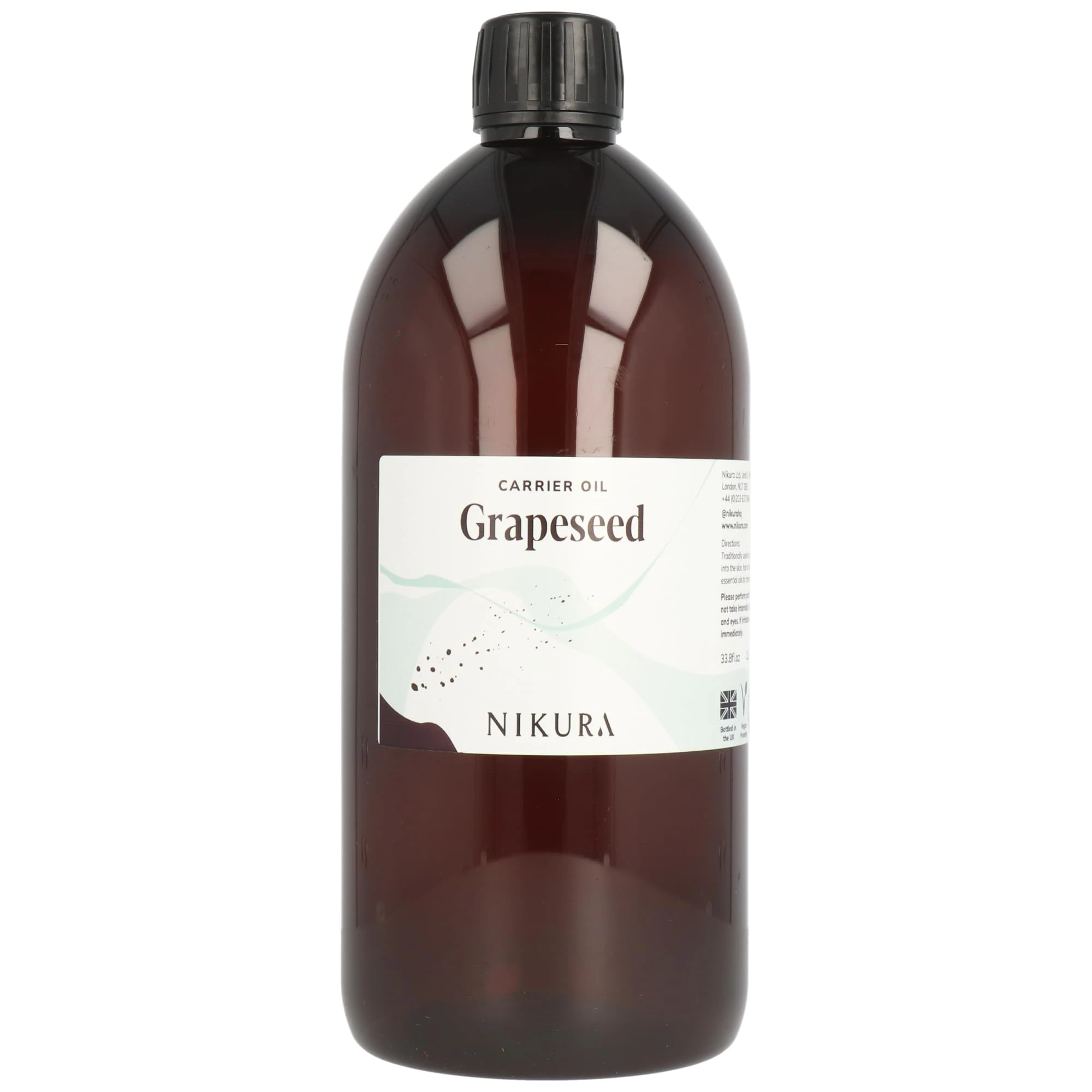 Nikura Grapeseed Oil - 1 Litre | For Skin, Hair Care, Soap Making, Body and Face | Moisturising, Hydrating & Nourishing | Vegan & UK Made | BPA Free