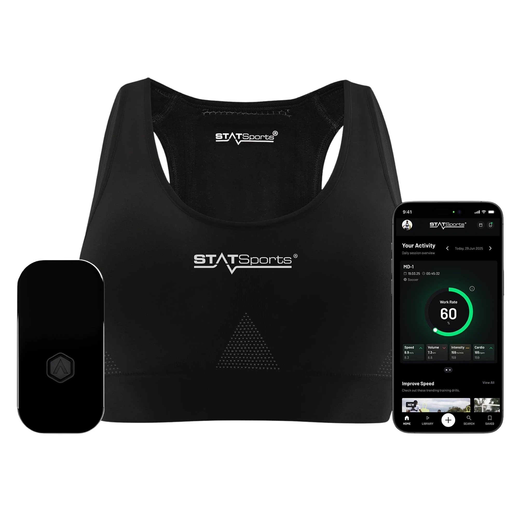 STATSports Academy Women's Football GPS Tracker Vest – Advanced All-in-One Football Tracker with Drills, Coaching & Nutrition – Tracks 24 Key Metrics – GPS Sports Bra for Female Athletes, Adult XL