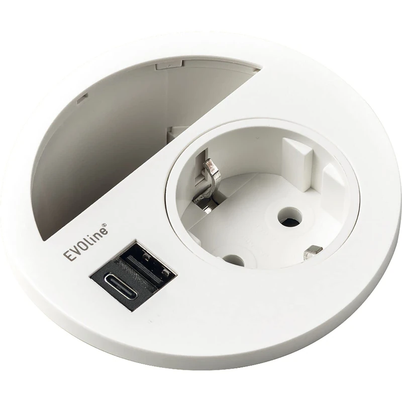 EVOline Circle80 USB A+C Dual Charger Socket with Cable Entry White - Image 1