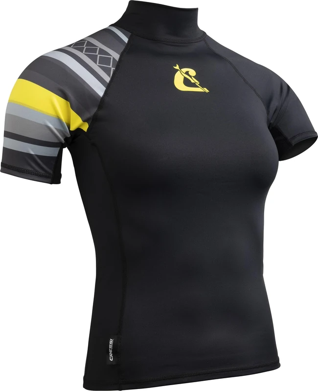 Cressi Shield Lady Rash Guard Short/SL Black Yellow- Rash Guard Short Sleeve Protective for SUP and Water Sports, Black/Yellow, M/3, Womans