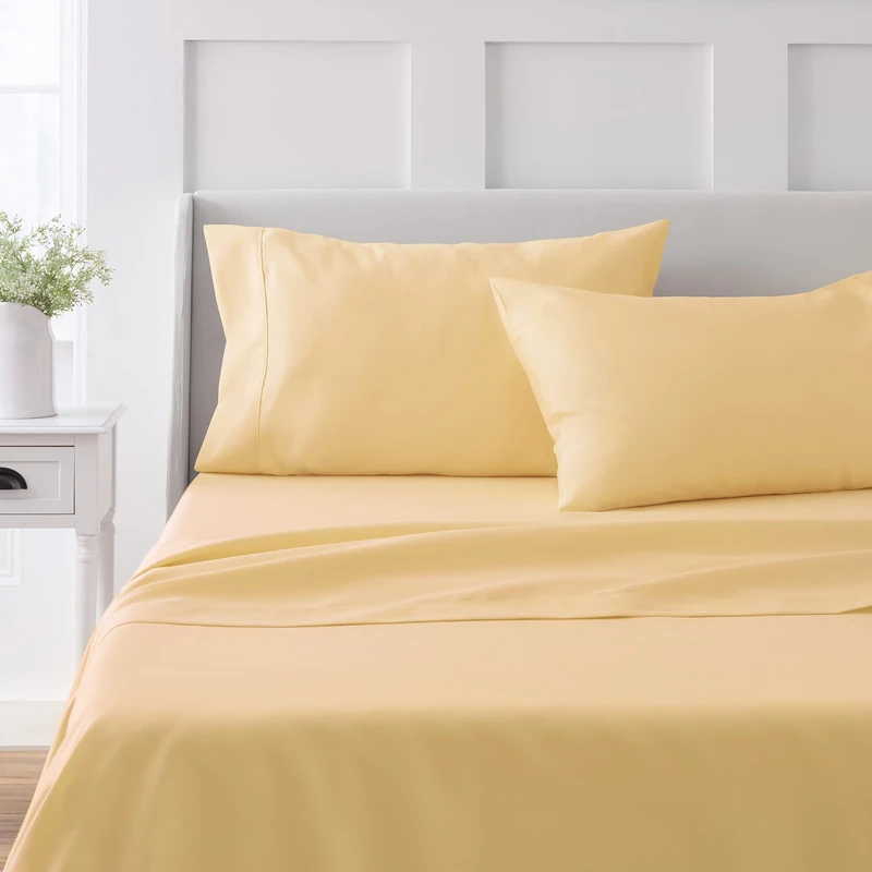 Martha Stewart 100% Cotton King Sheet Set - 4 Piece, Soft, Smooth, Durable, Easy Care, 16" Deep Pocket Sheets, Bedding Sheet, Sateen Sheet, 1 Flat, 1 Fitted, 2 Pillowcases, Yellow