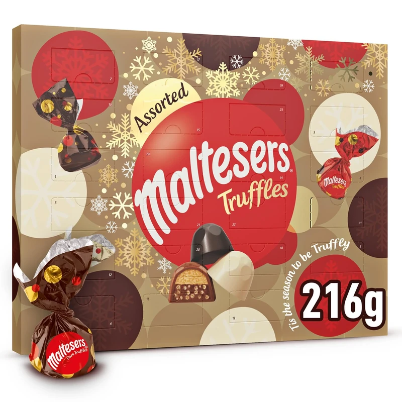 Maltesers Truffles Assorted Chocolate Advent Calendar, 24 Milk, White & Dark Chocolate Truffles, 216g