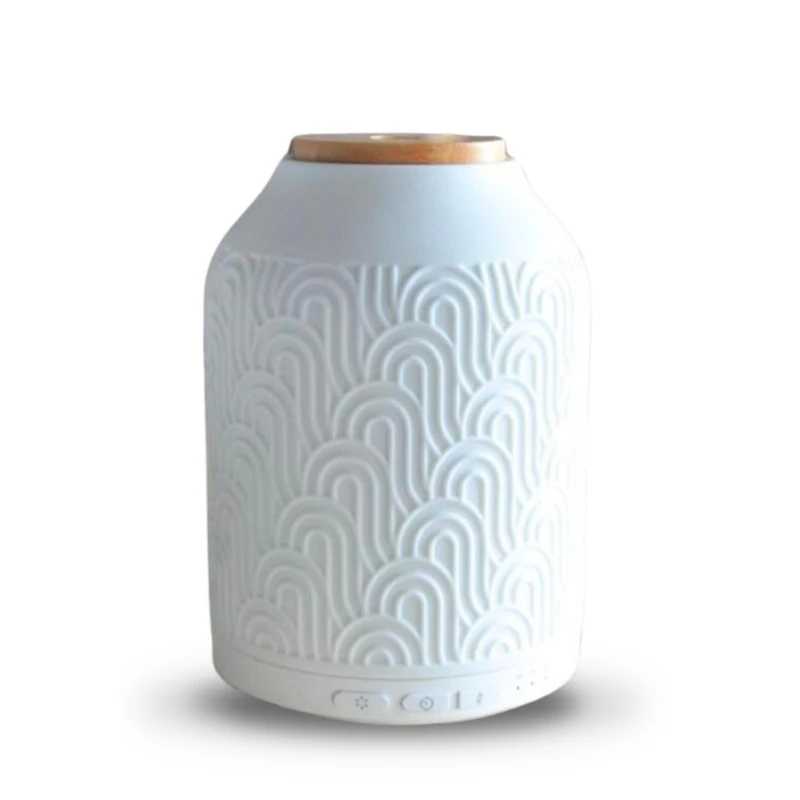 Zen'Arôme Wifi Prague Essential Oil Diffuser – Connected Electric Diffuser Compatible with Alexa/Google Home – Total Remote Control on the Tuya Smart App – Natural Materials Wood and Ceramic
